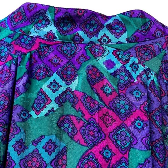 Vintage Silk Blouse Size 16 Anne Crimmins for Umi Collections 90s Purple Print - Picture 6 of 12